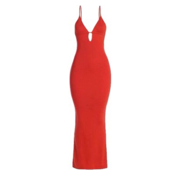 Hera Collection Women's Plunging Neckline Back Tie Bodycon Sweater Maxi Dress M - Picture 1 of 4